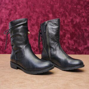 Sofft Women Sharnell Low Distress Black Suede Back Lace-up Mid Calf boots sz 8.5